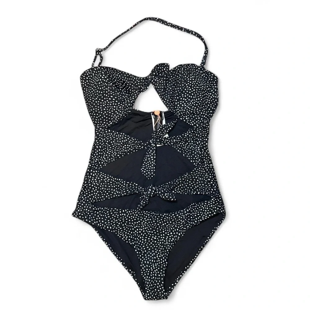 NWT MINKPINK Mantaray Tie Retro Black Polka Dot One-Piece Swimsuit — MEDIUM